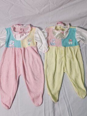 90s Pastel Color block Baby Footed Sleeper Set Lullaby Land Ruffle Small Medium